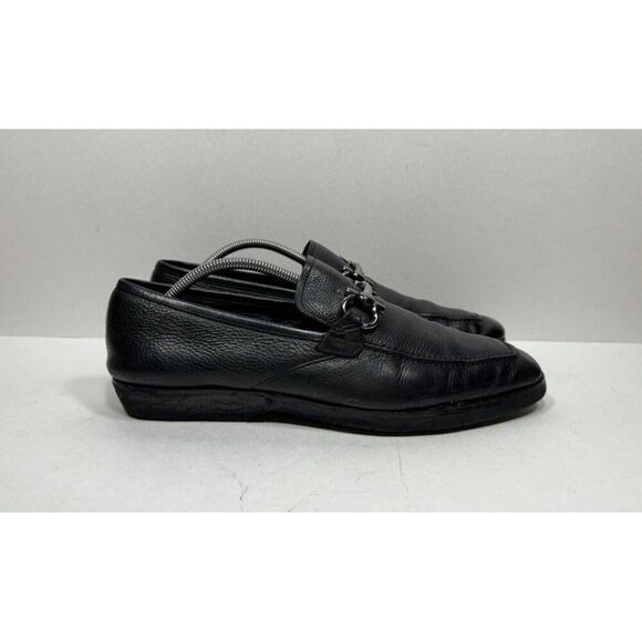 Salvatore Ferragamo Other - Salvatore Ferragamo Black Leather Gancini Bit Loafers Size 10 D Slip On Silver